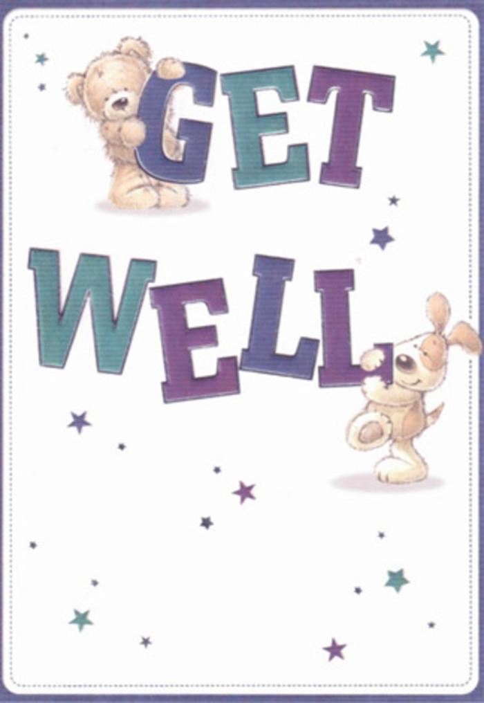 Spreading joyful encouragement, this get well card features endearing illustrations of a gentle bear and a playful puppy, both set to lift spirits through their playful gestures. Delicate twinkling stars encircle them, sending invisible wishes through the air like the scent of fresh blooms wafting from a Herne Hill flower shop. The bold, oversized text-shaded in hues of purple, indigo, and aqua-provides a confident, grounding presence amid the pristine white field. The bear appears velvety-soft and huggable, the puppy's ears practically tangible in their plushness, making the art feel almost touchable. The whole composition glows with an uplifting calm, echoing the tranquil charm of Herne Hill's Sunday markets. As a local florist, I see the same compassion here as in a bouquet assembled to comfort a neighbour-every motion, line, and colour resonates with intent to heal. This card, as tender as a well-chosen vase of fresh-cut stems, offers hope, care, and community support to anyone on the mend in Herne Hill.