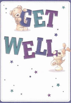 Full of tender intention, this get well card exudes comfort; the artwork's centrepiece is a lovable teddy bear perched atop the bold 'GET,' while a playful puppy curls up under the word 'WELL.' Their round, expressive faces communicate lively encouragement and sincere care, as glimmering stars in cool shades of blue and purple drift across the calming white background. The energetic typography, painted in deep teals and violets, adds personality and stands out boldly, much like the vibrant murals along Herne Hill's Half Moon Lane. Every detail is thought out-the bear's fluffy fur and the dog's velvety ears offering visual and imagined tactile comfort, reminiscent of carefully gathered flowers on a gentle stroll by Brockwell Lido. As a local Herne Hill florist, this card's layout mirrors the affections threaded into a comforting bouquet: thoughtfully balanced, gently soothing, and meant to lighten spirits during recovery. Its whole essence resonates with the neighbourhood's sense of heartfelt support and neighbourly cheer.